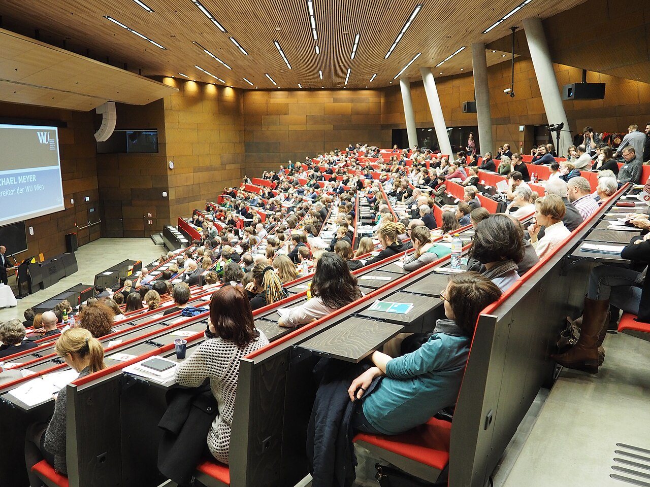 Audimax lecture hall interior at WU Vienna Teaching Center